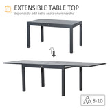 Outsunny Extendable Garden Table 135-270cm x 90cm x 75cm, 10 Seater Outdoor Dining Table with Aluminium Frame for Lawn, Balcony and Backyard, Grey
