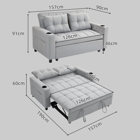 HOMCOM Two-Seater Pull-Out Sofa Bed - Light Grey