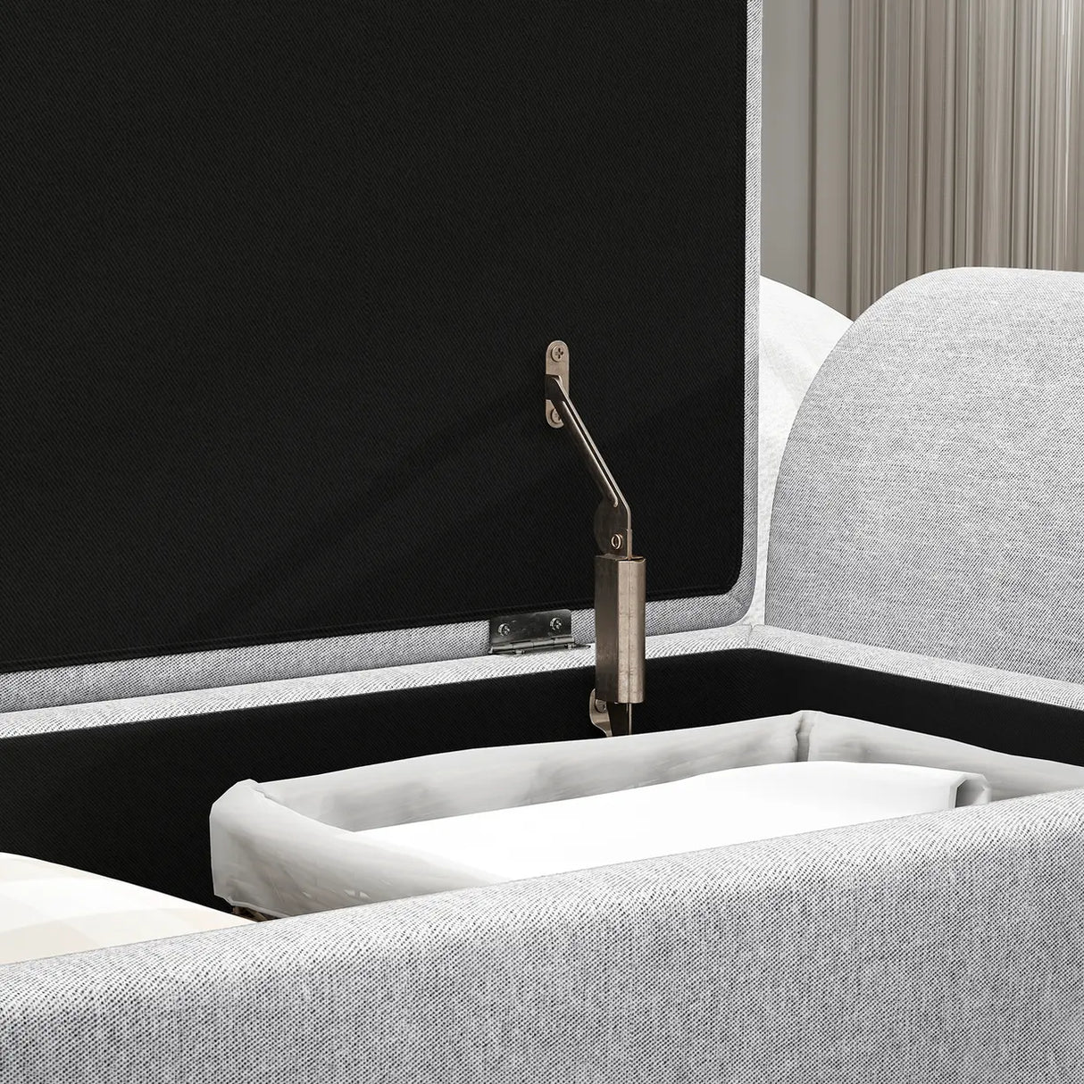 HOMCOM Storage Ottoman with Armrest, Upholstered Linen Storage Bench, Window Seat with Rubberwood Legs, Footstool for Bedroom Living Room, Hallway, Light Grey