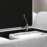 HOMCOM Storage Ottoman with Armrest, Upholstered Linen Storage Bench, Window Seat with Rubberwood Legs, Footstool for Bedroom Living Room, Hallway, Light Grey