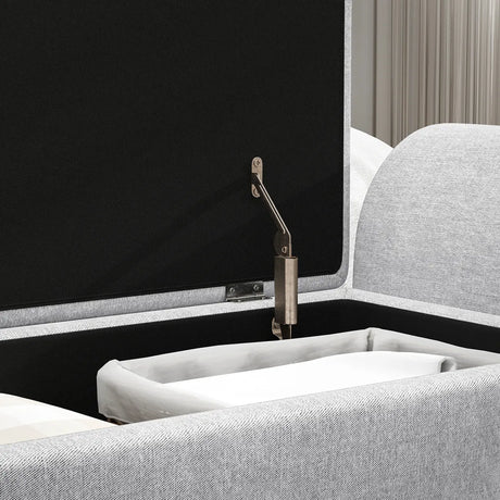 HOMCOM Storage Ottoman with Armrest, Upholstered Linen Storage Bench, Window Seat with Rubberwood Legs, Footstool for Bedroom Living Room, Hallway, Light Grey