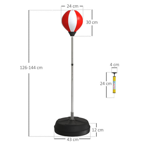 HOMCOM Punching Bag with Stand, Free Standing Boxing Set, Speed Bag with Speedball Adjustable Height from 126cm to 144cm for Teens, Red