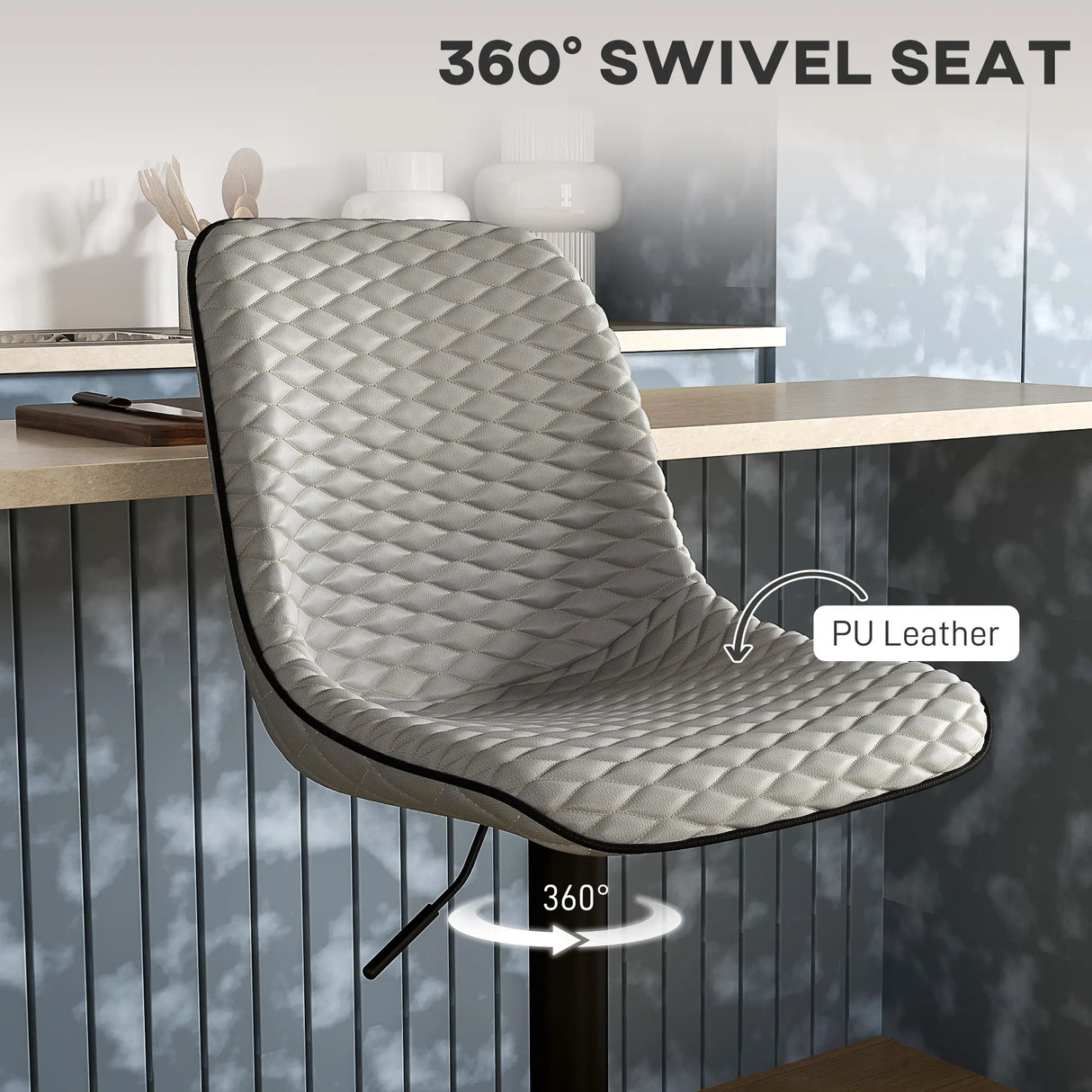 HOMCOM Set of Two Faux Leather Bar Stools - Grey