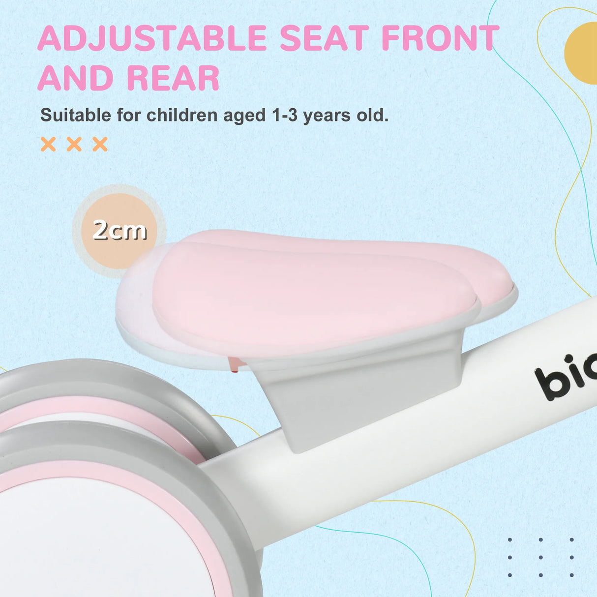 AIYAPLAY Kids Balance Bike for 1-3 Years Old with Adjustable Seat, Silent Wheels, Pink