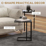 HOMCOM C Shape Bedside Table w/Metal Frame Wood-Effect Top Sofa Narrow Snack End Table for Living Room, Black