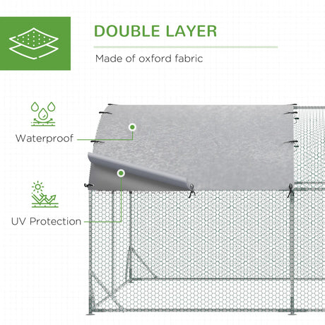 PawHut Walk In Chicken Run Galvanised Chicken Coop Hen Poultry House Cage Pet Playpen Garden with Water-Resist Cover, 2.8 x 3.8 x 2m