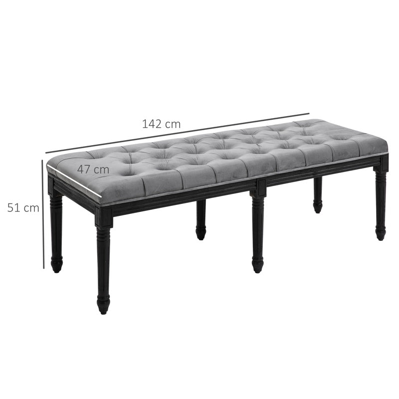 HOMCOM Fabric Bed End Bench Side Chaise Lounge Sofa Velvet Upholstered Tufted Accent Window Seat for Bedroom, Living Room, Hallway, Grey