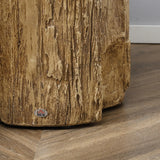 HOMCOM Tree Stump End Table, Round Concrete Side Table for Indoor and Outdoor Use, Natural Wood Effect