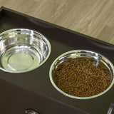 PawHut Stainless Steel Raised Dog Bowls, with 21L Storage Drawer for Large Dogs - Brown