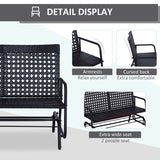 Outsunny 2 Seater PE Rattan Glider Bench, Outdoor Loveseat Chair with Steel Frame, Porch Rocking Glider for 2 Person with Armchair, High Back, Black