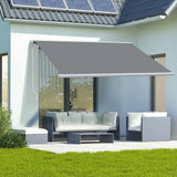 Outsunny 4x3m Full Cassette Electric/Manual Retractable Awning with LED Light and Remote Controller, Sun Canopies for Patio Door Window, Grey