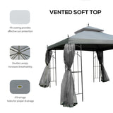 Outsunny 3(M)x3(M) Garden Gazebo Double Top Outdoor Canopy Patio Event Party Wedding Tent Backyard Sun Shade with Netting - Grey