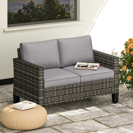 Outsunny Two-Seater Rattan Outdoor Sofa - Dark Grey