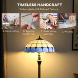 HOMCOM Tiffany-Style Floor Lamp with Handcrafted Stained Glass Shade, 152cm Tall Vintage Standing Lamp with Foot Switch and Dual Sockets for Living Room Bedroom, Bronze Tone and Blue