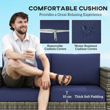 Outsunny Rattan Sofa, 2 Seater Garden Furniture with Soft Padded Cushion and Armrests, Wicker Garden Loveseat for Patio, Navy Blue