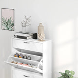 HOMCOM Marble Shoe Storage Cabinet with 3 Flip Drawers, Hallway Cabinet with Top Drawer and Adjustable Shelves, Shoe Cupboard for 18 Pairs, White