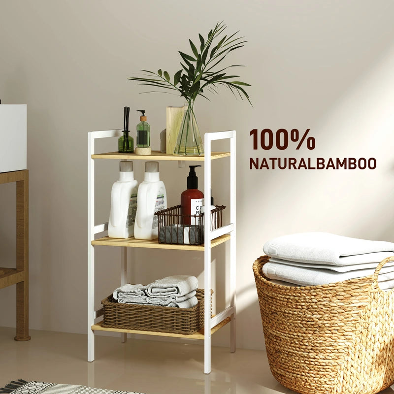 HOMCOM Three-Tier Bamboo Adjustable Shelf Storage Unit