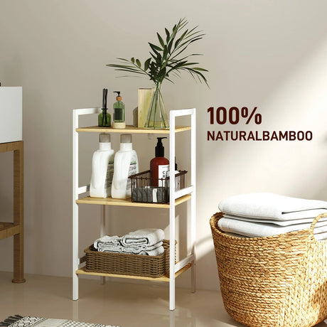 HOMCOM Three-Tier Bamboo Adjustable Shelf Storage Unit