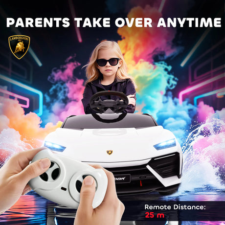 AIYAPLAY 12V Licensed Lamborghini Electric Cars for Kids, Ride On Car with Remote Control for 3-6 Years Old, White
