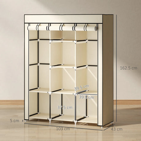 HOMCOM Fabric Wardrobe, with Rails and Shelves - Cream White
