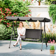 Outsunny 3 Seater Swing Chair, Garden Swing Seat Bench with Adjustable Canopy, Rattan Seat and Steel Frame for Patio, Yard, Grey