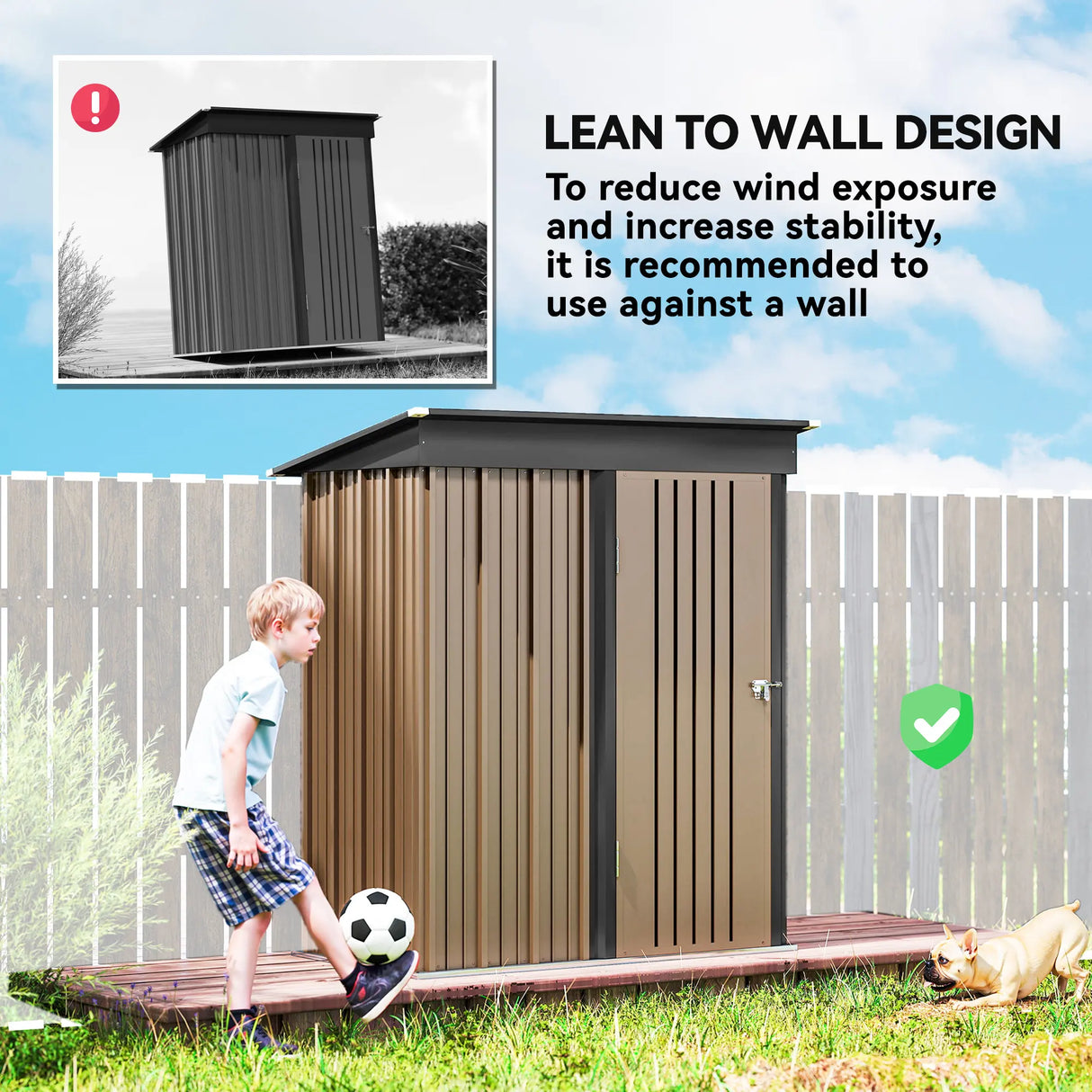 Outsunny 5 x 3ft Corrugated Steel Storage Shed, with Lock - Brown