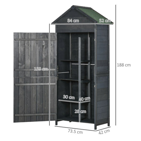 Outsunny Garden Shed 4-Tier Wooden Garden Outdoor Shed 3 Shelves Utility Gardener Cabinet Lockable 2 Doors - Grey