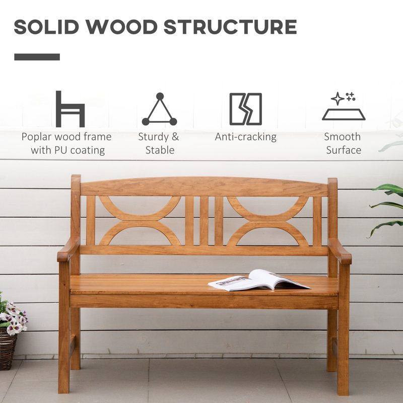 Outsunny 2-Seater Wooden Garden Bench Outdoor Patio Loveseat for Yard, Lawn, Porch, Natural