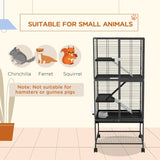 PawHut Rolling Chinchilla Cage, Small Animal Cage for Ferrets w/ Three Doors, Storage, Shelf, Tray Tray, Bowl, Water Bottle