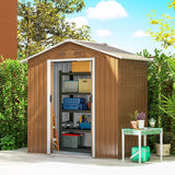 Outsunny 6.5 x 3.5ft Metal Garden Storage Shed - Brown Wood Effect