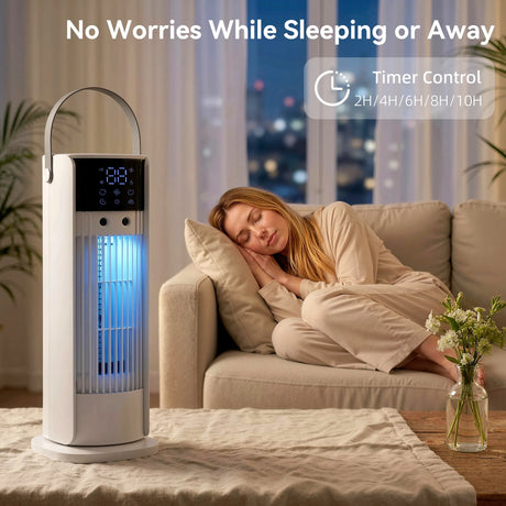 HOMCOM Tower Fan for Bedroom, 16 Inch Mist Desktop Fan with DC Motor, 3 Speeds, 90 Oscillation, 10H Timer, for Home Office