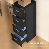 HOMCOM Four-Drawer Lockable Filing Cabinet - Black Wood Effect