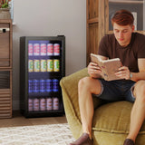 HOMCOM 93L Drinks Fridge, 115 Can Freestanding Beer Fridge with Glass Door, Adjustable Shelves, LED Light, for Beer Soda, Black
