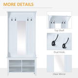 HOMCOM Hallway Furniture Set Shoe Bench Storage Mirror Cabinet Coat Rack Multiple Cubes Hangers Organiser Shelves w/ 4 Hooks