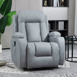 HOMCOM Massage Recliner Chair with 8 Vibration & Heat, PU Leather Recliner Armchair with Cup Holders and Side Pockets, Manual Reclining Chair with Remote, 360 Swivel, Rocking, Light Grey