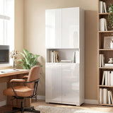 HOMCOM 180 cm Tall Kitchen Cupboard, Pantry Storage Cabinet with Soft Close Doors and Adjustable Shelves, High Gloss White