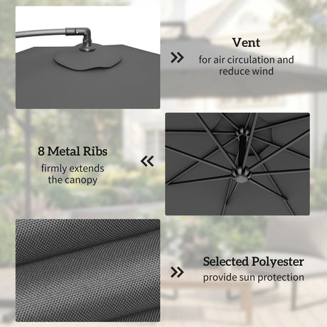 Outsunny 3m Overhanging Cantilever Parasol, with Cross Base - Grey
