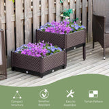 Outsunny 50cm x 50cm x 46.5cm Set of 2 41L Plastic Raised Garden Bed, Planter Box, Flower Vegetables Planting Container with Self-Watering Design and Drainage Holes for Patio Balcony