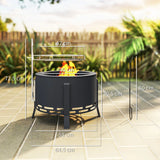 Outsunny Portable Fire Pit, 58 cm Round Firepit with Grill Grate, Fire Bowl with Ash Catcher and Poker, Fire Pit BBQ for Garden Camping Bonfire Picnic, Black
