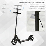 HOMCOM Kick Scooter, Folding 2 Wheel Scooter for 14+ Teens Adults, with Dual Brake System, Dual Suspension, 230mm Big Wheels, 3 Adjustable Handlebar, up to 100KG, Black