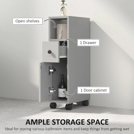 kleankin Slimline Bathroom Storage Cabinet - Grey