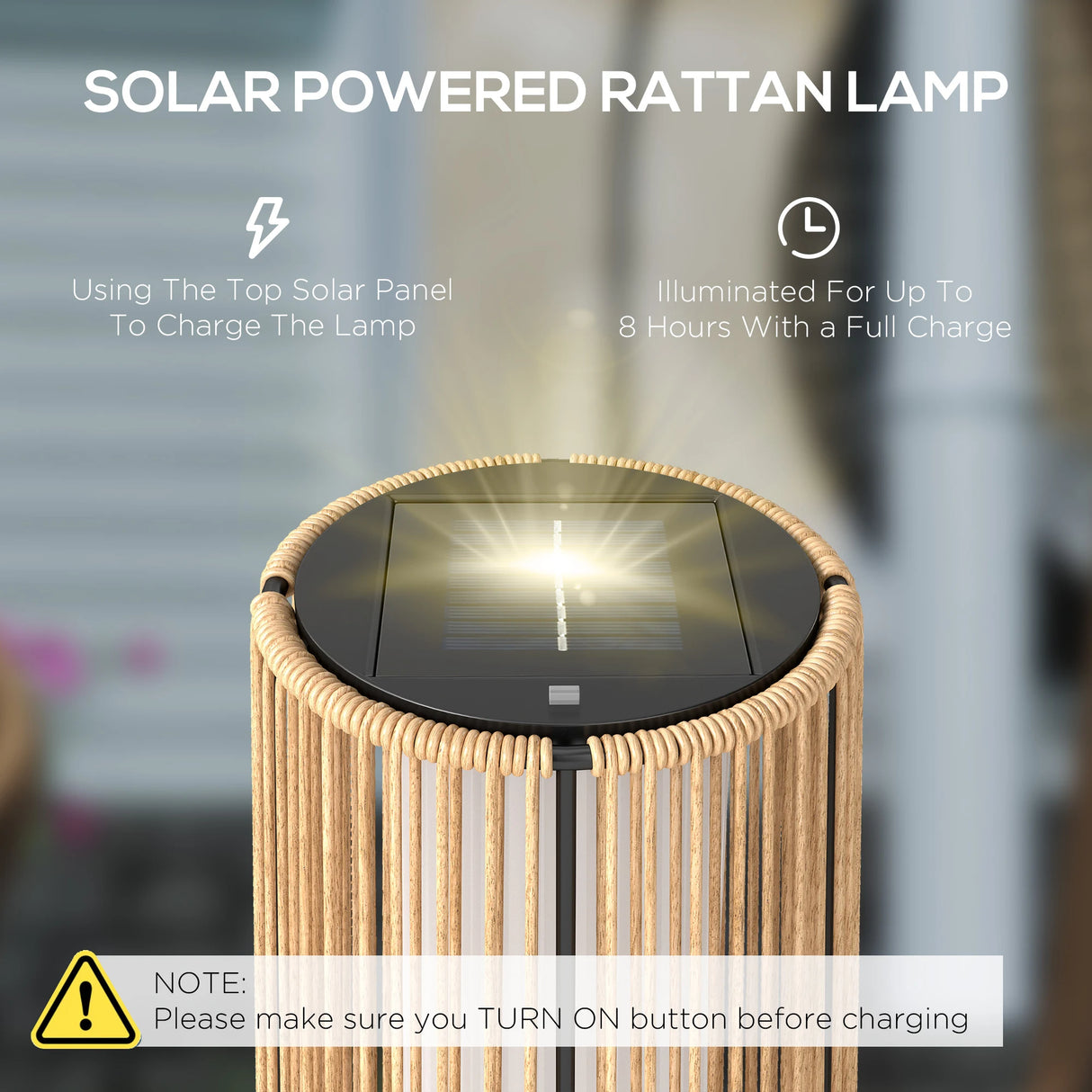 Outsunny Patio Garden Solar Powered Lights Woven Resin Wicker Lantern Auto On/Off