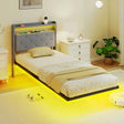 HOMCOM Floating Bed Frame, Upholstered 3ft Single Size Bed, Platform Bed with RGB LED Lights and Charging Station, Grey