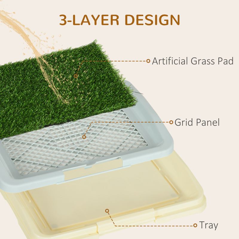 PawHut Puppy Training Pad, Indoor Portable Puppy Pad, with Artificial Grass, Grid, Panel, Tray, 46.5 x 34cm