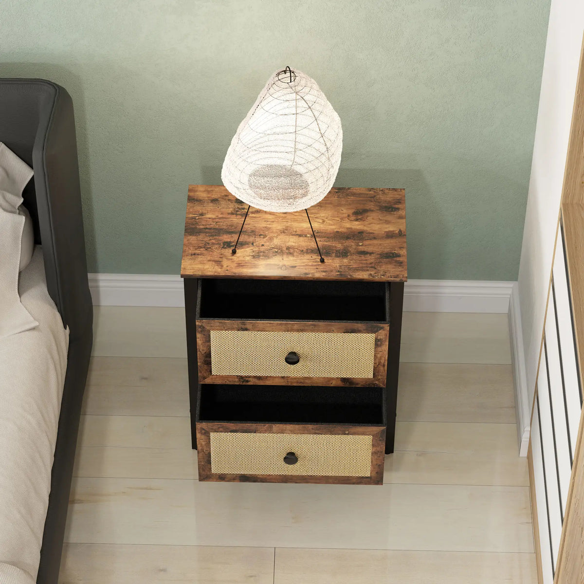 HOMCOM Industrial-Natural Bedside Table Set of 2 - Brown