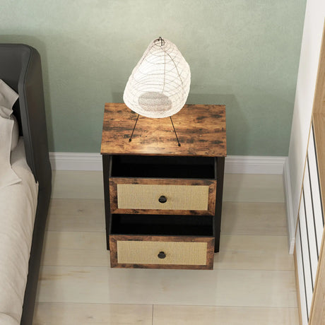 HOMCOM Industrial-Natural Bedside Table Set of 2 - Brown