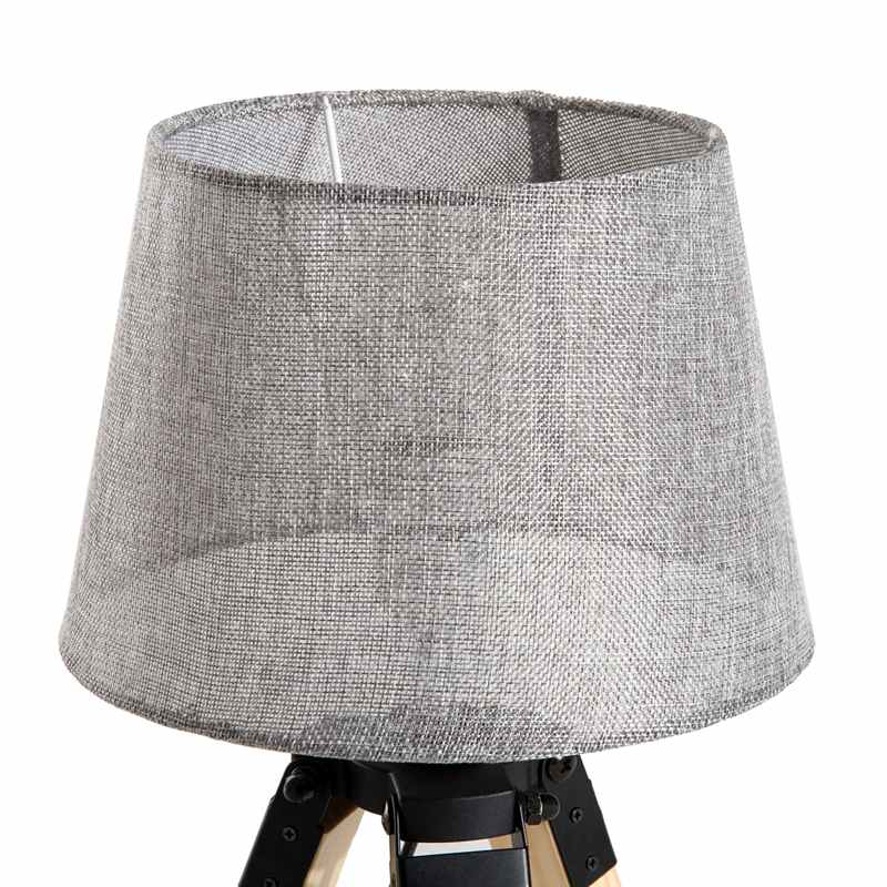 HOMCOM Wooden Tripod Table Lamp for Side, Desk or End Table with E27 Bulb Base14Grey Shade14