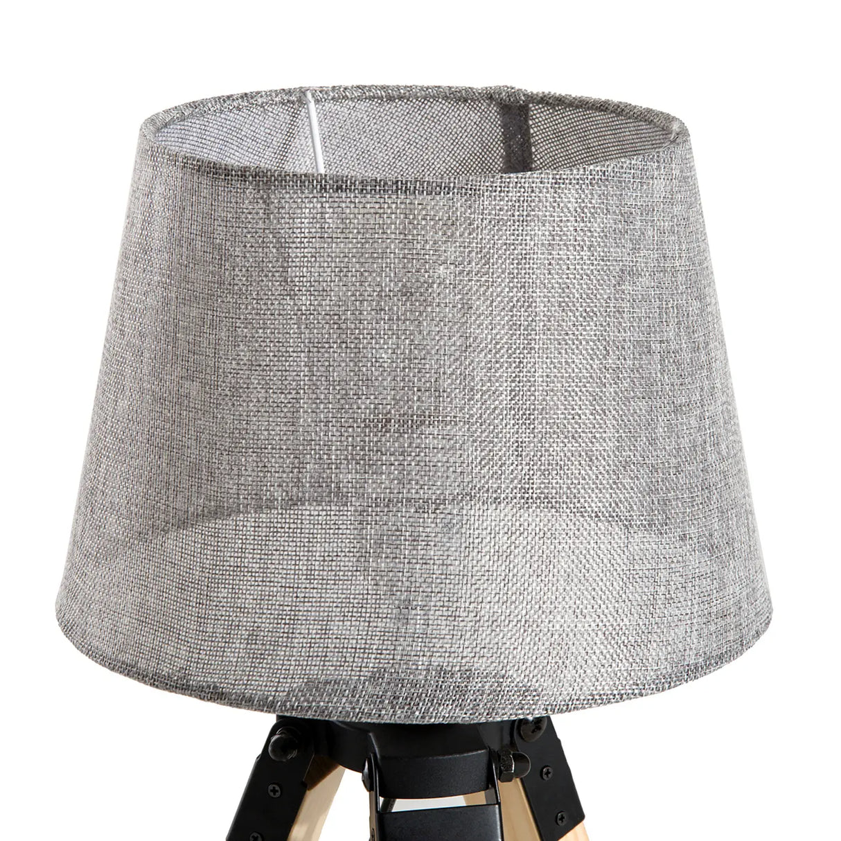 HOMCOM Wooden Tripod Table Lamp for Side, Desk or End Table with E27 Bulb Base14Grey Shade14