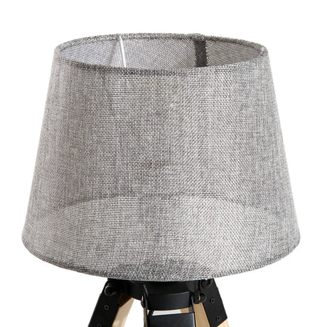HOMCOM Wooden Tripod Table Lamp for Side, Desk or End Table with E27 Bulb Base14Grey Shade14