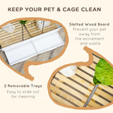 PawHut Indoor Small Animal Cage for Rabbits, Guinea Pigs w/ Wood Floor, Removable Trays